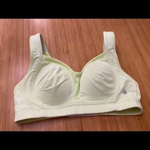 Shaped fluorescent yellow striped sports bra 34C